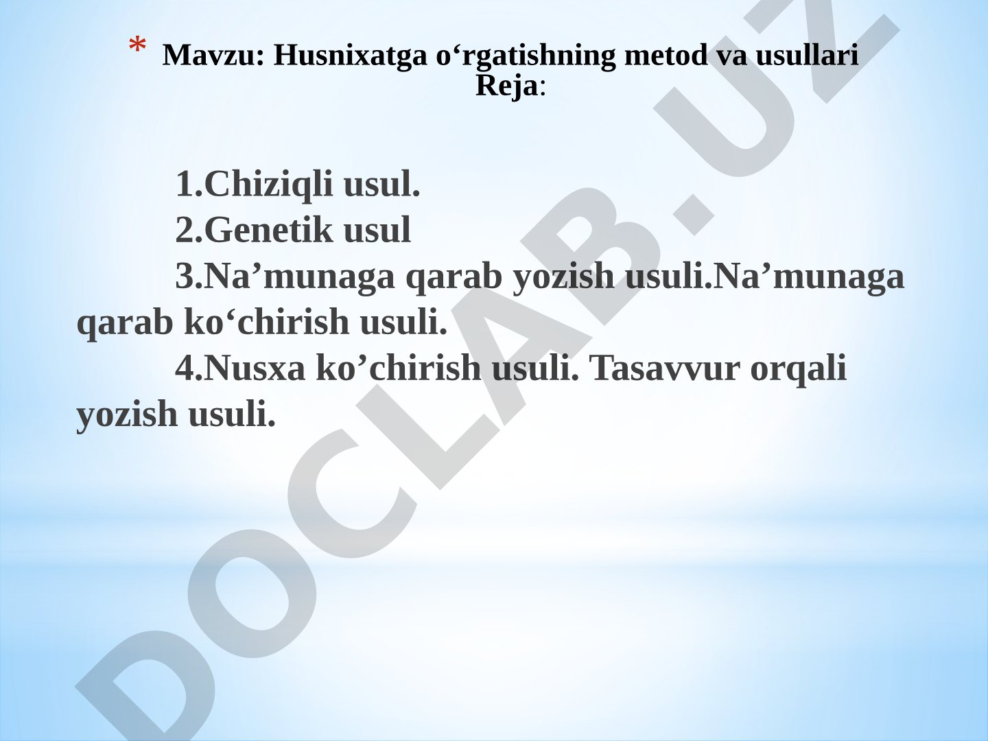 Husnixatga o‘rgatishning metod va usullari