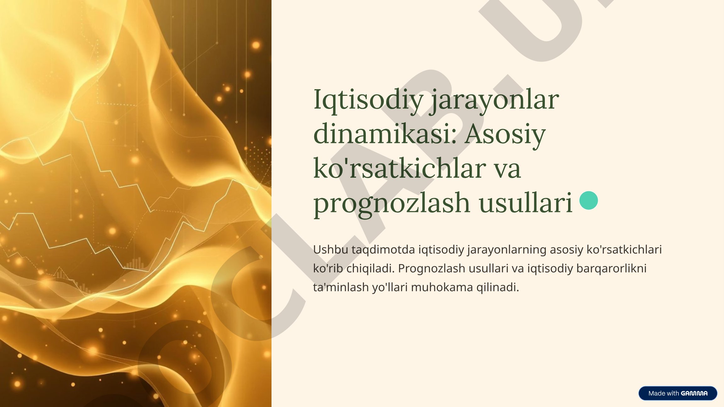 Iqtisodiy jarayonlar dinamikasi: Asosiy ko'rsatkichlar va prognozlash usullari