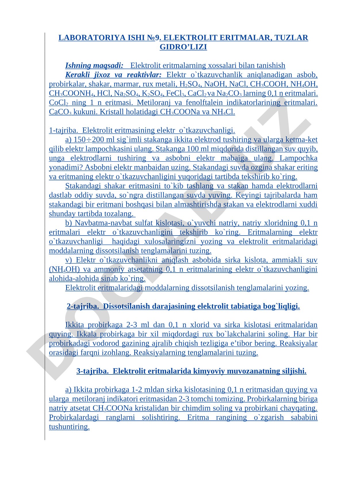 Elektrolit eritmalar, tuzlar gidrolizi