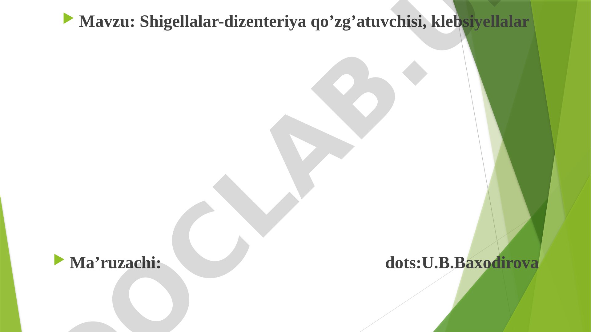 Shigellalar-dizenteriya qo’zg’atuvchisi, klebsiyellalar