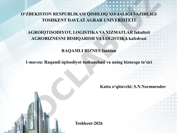 Raqamli iqtisodiyot tushunchasi va uning biznesga ta'siri