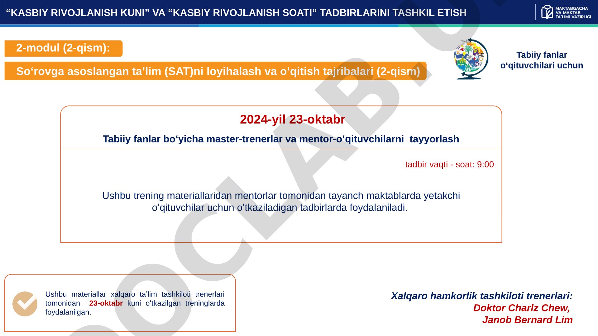 Kasbiy rivojlanish kuni va soati tadbirlarini tashkil etish