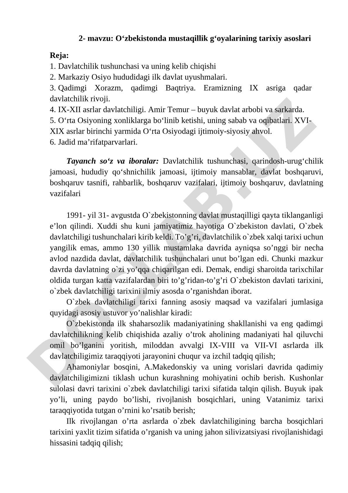 O‘zbekistonda mustaqillik g‘oyalarining tarixiy asoslari