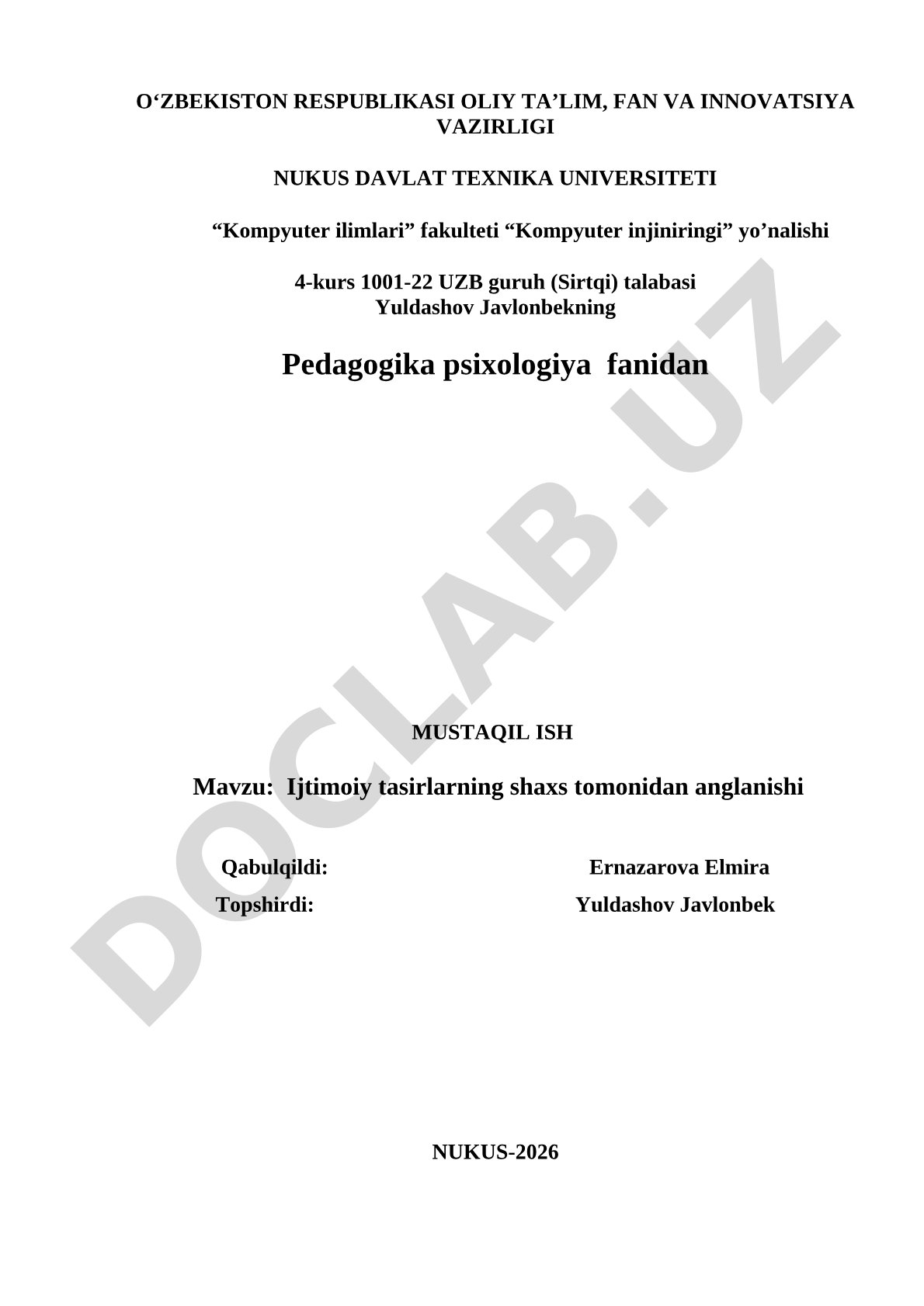 Ijtimoiy tasirlarning shaxs tomonidan anglanishi