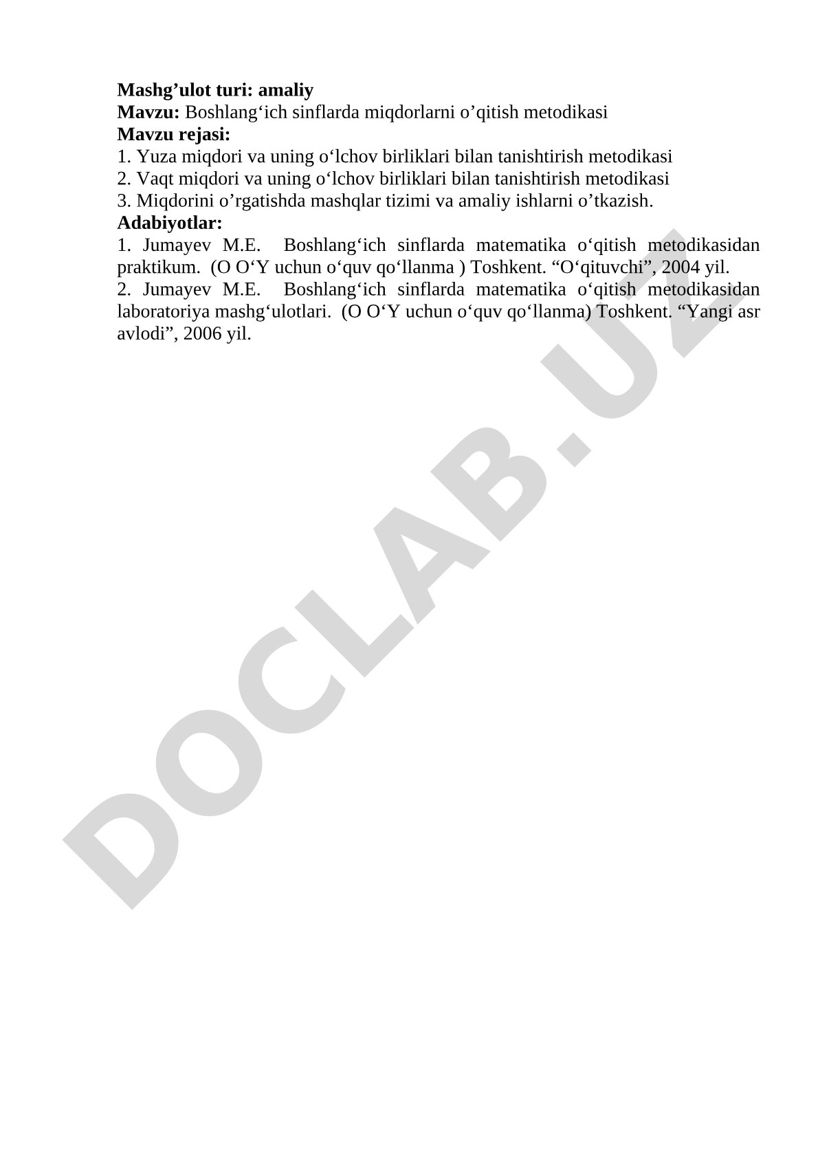 Boshlang‘ich sinflarda miqdorlarni o’qitish metodikasi