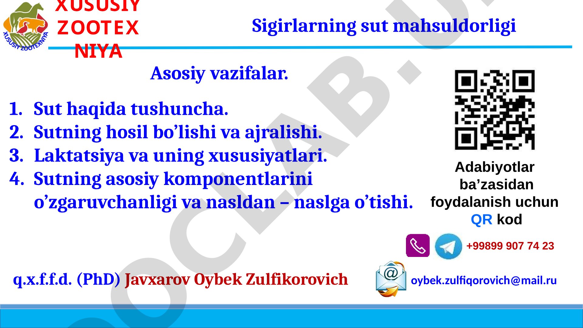Sut haqida tushuncha va sigirlarning sut mahsuldorligi