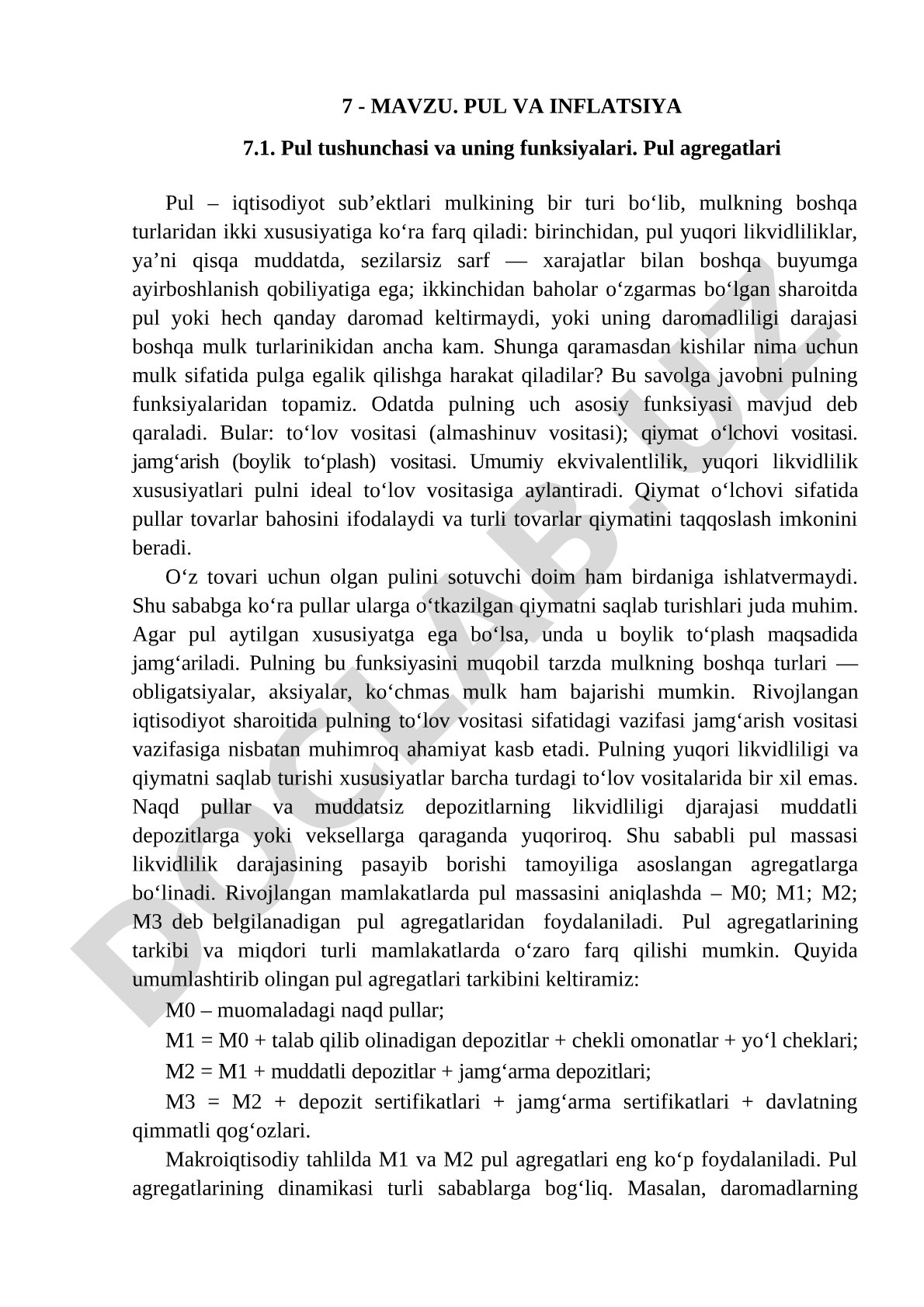 Pul va inflyatsiya