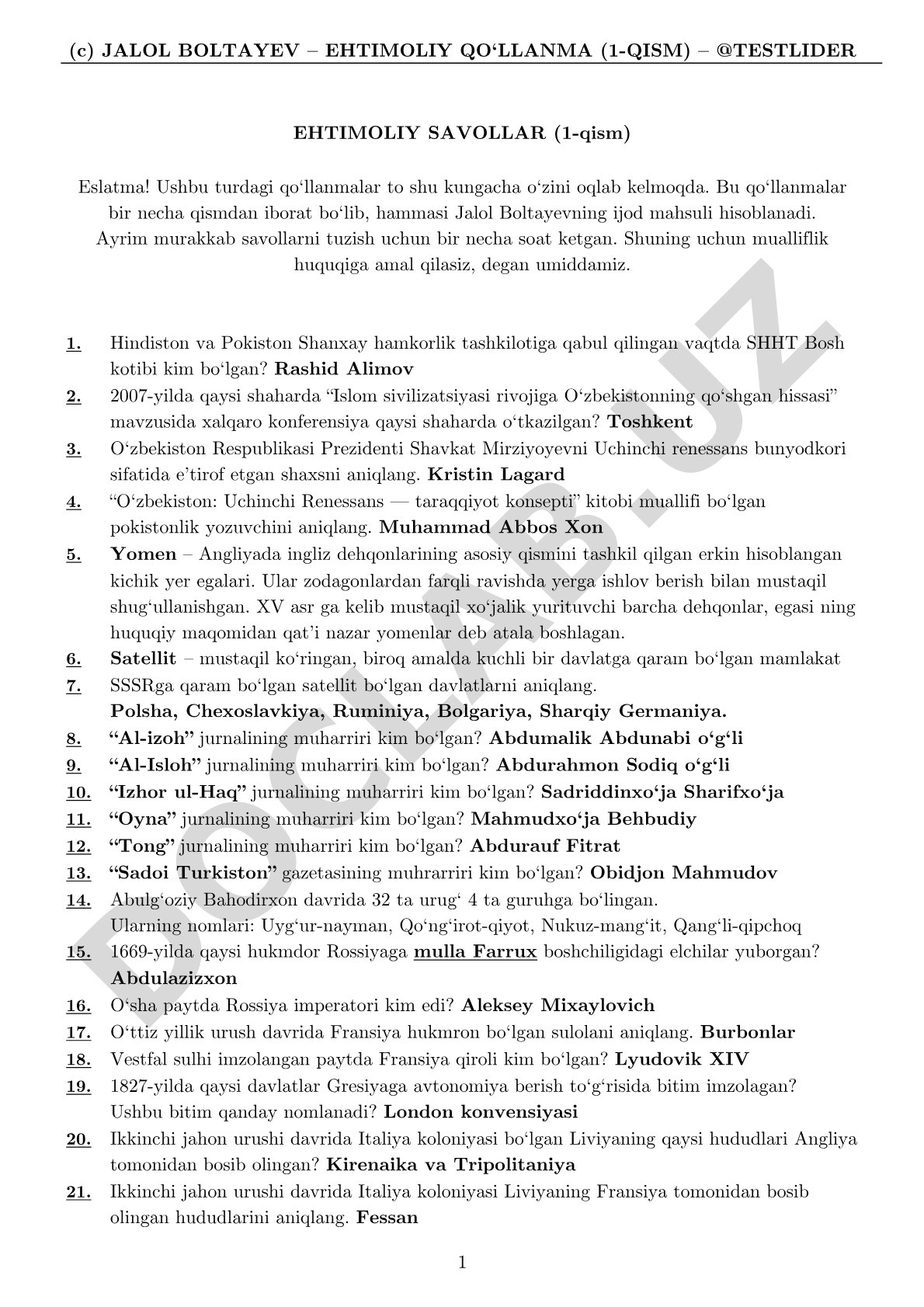 Ehtimoliy savollar (1-qism)