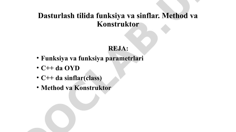 C++ dasturlash tilida funksiyalar va sinflar