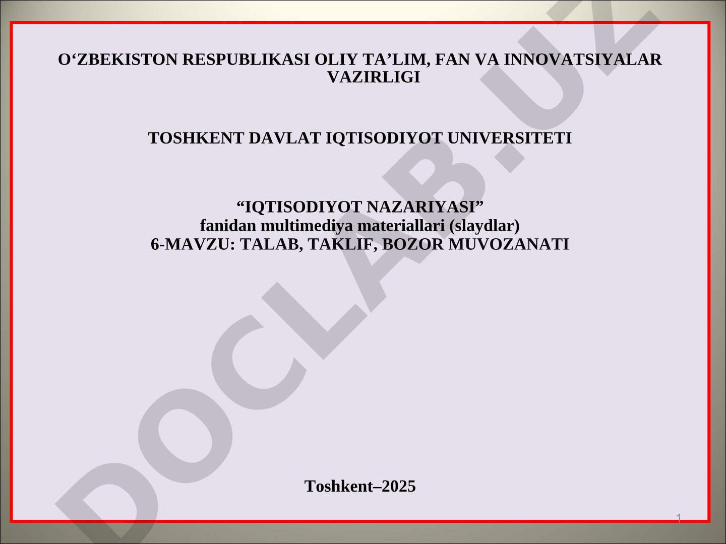 Talab, taklif, bozor muvozanati