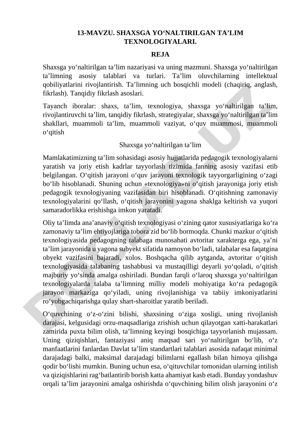 Shaxsga yo‘naltirilgan ta’lim texnologiyalari