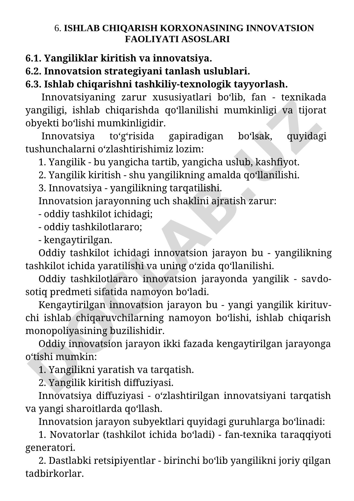 Ishlab chiqarish korxonasining innovatsion faoliyati asoslari