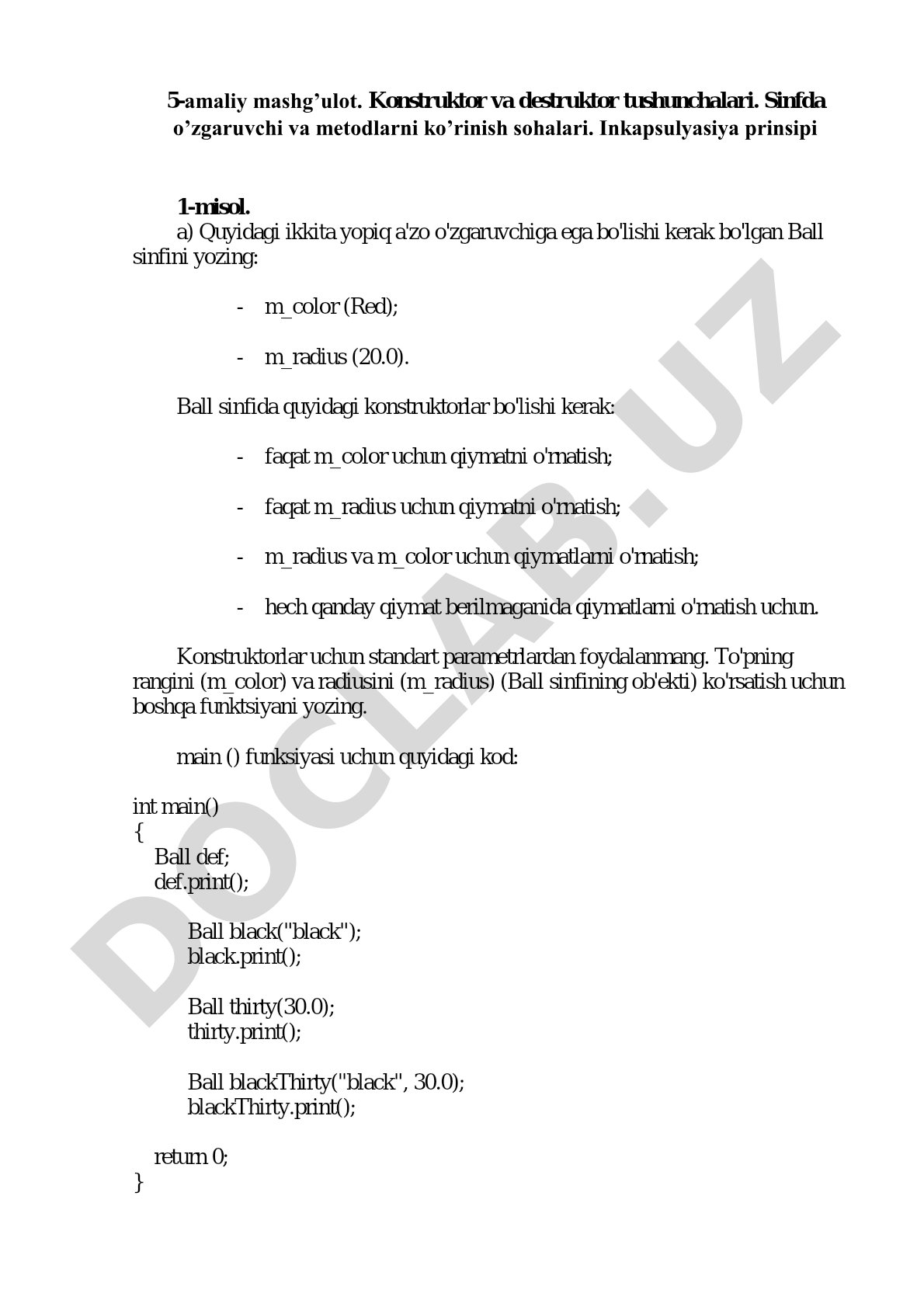 Konstruktor va destruktor tushunchalari