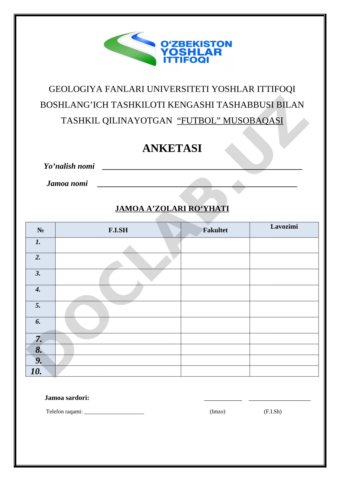 Futbol musobaqasi anketasi