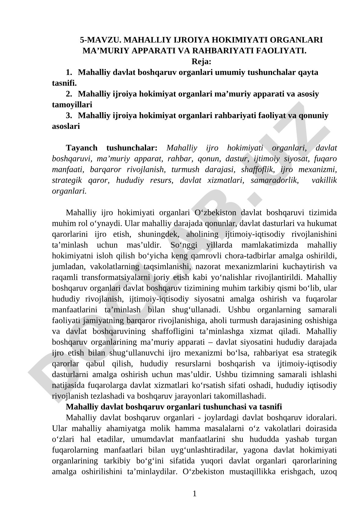 5-mavzu. Mahalliy ijroiya hokimiyati organlari ma’muriy apparati va rahbariyati faoliyati.