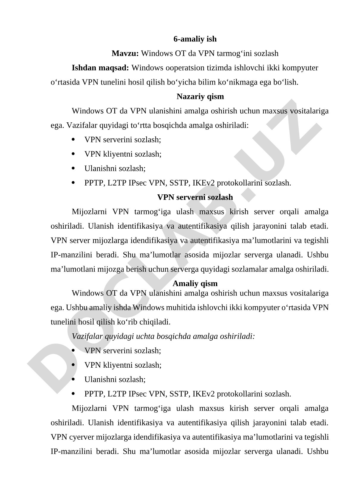 Windows OT da VPN tarmog‘ini sozlash