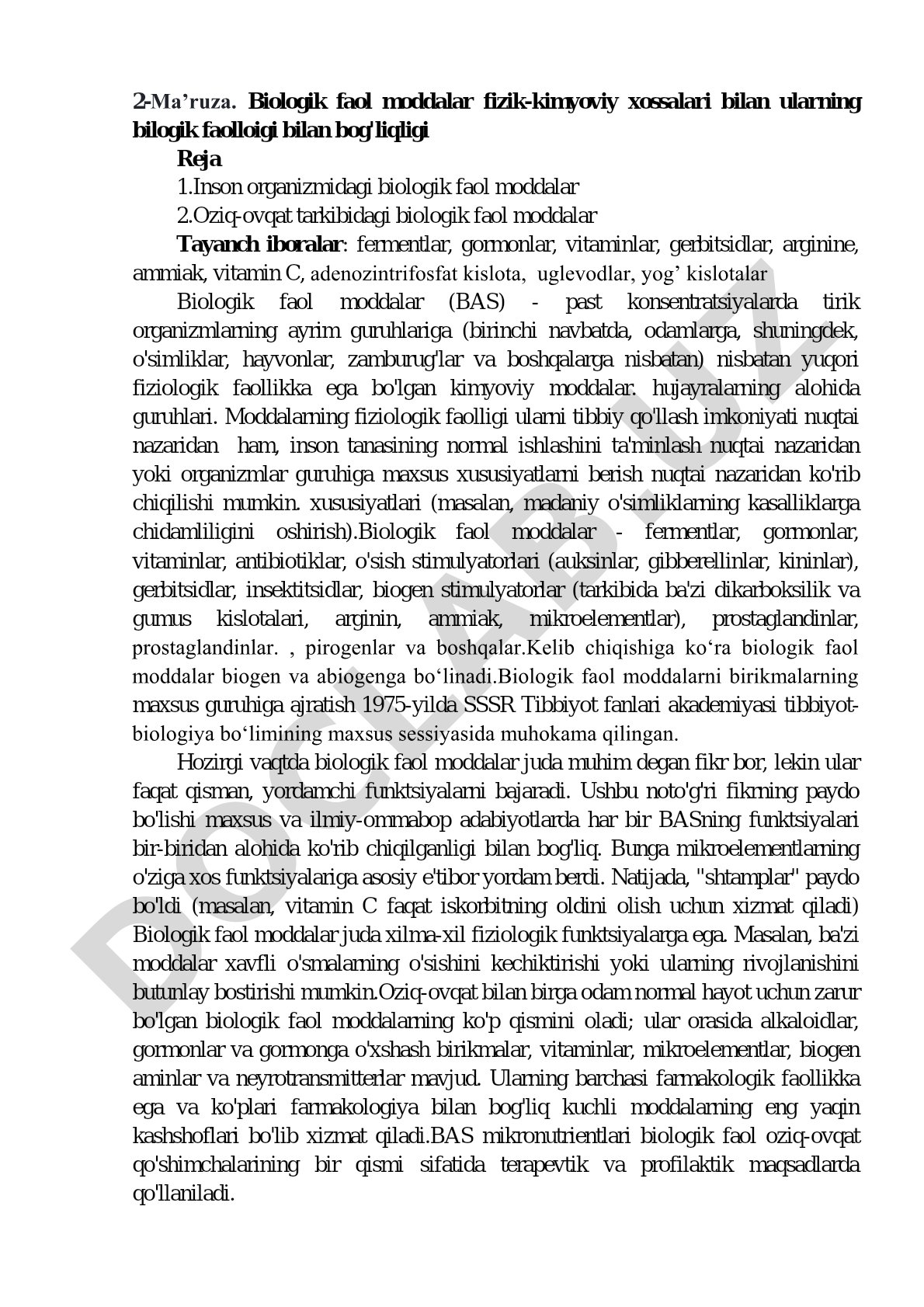 Biologik faol moddalar fizik-kimyoviy xossalari bilan ularning bilogik faolloigi bilan bog'liqligi