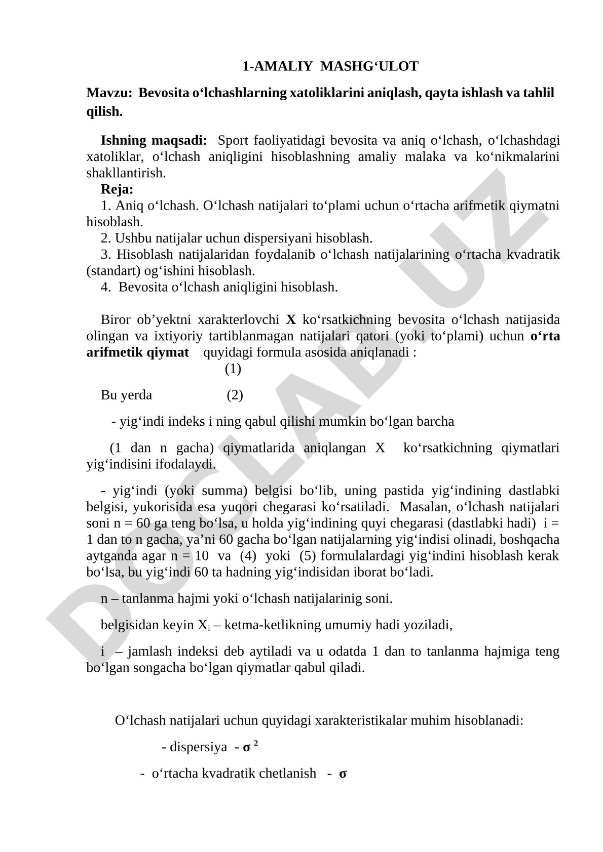 Bevosita o'lchashlarning xatoliklarini aniqlash, qayta ishlash va tahlil qilish
