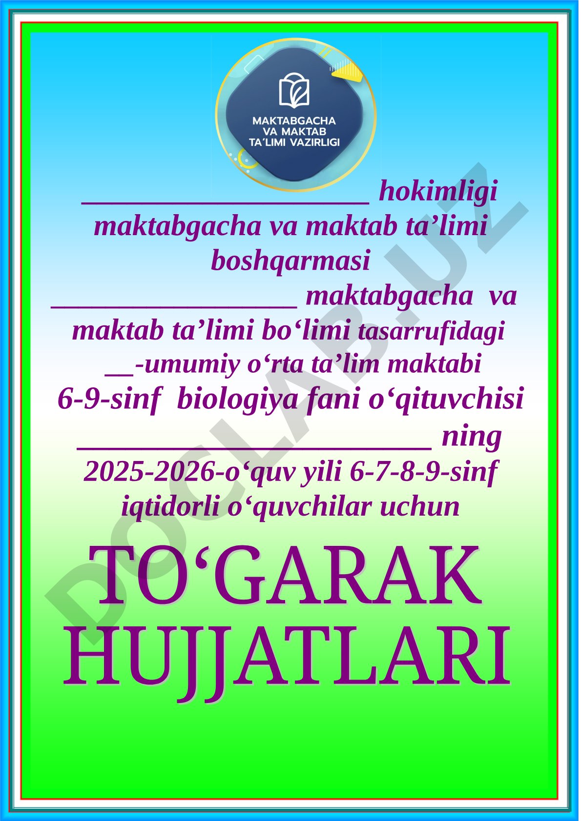 6-9-sinf biologiya to'garagi ish rejasi