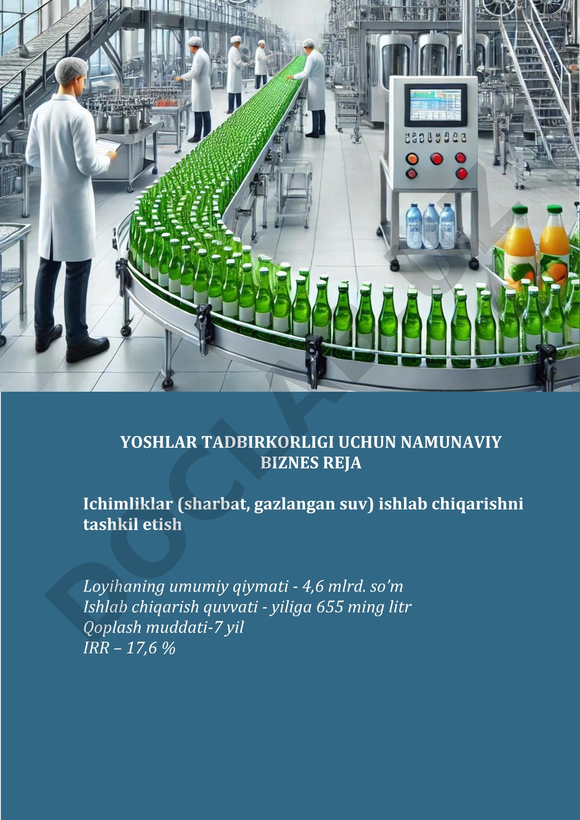 Ichimliklar (sharbat, gazlangan suv) ishlab chiqarishni tashkil etish