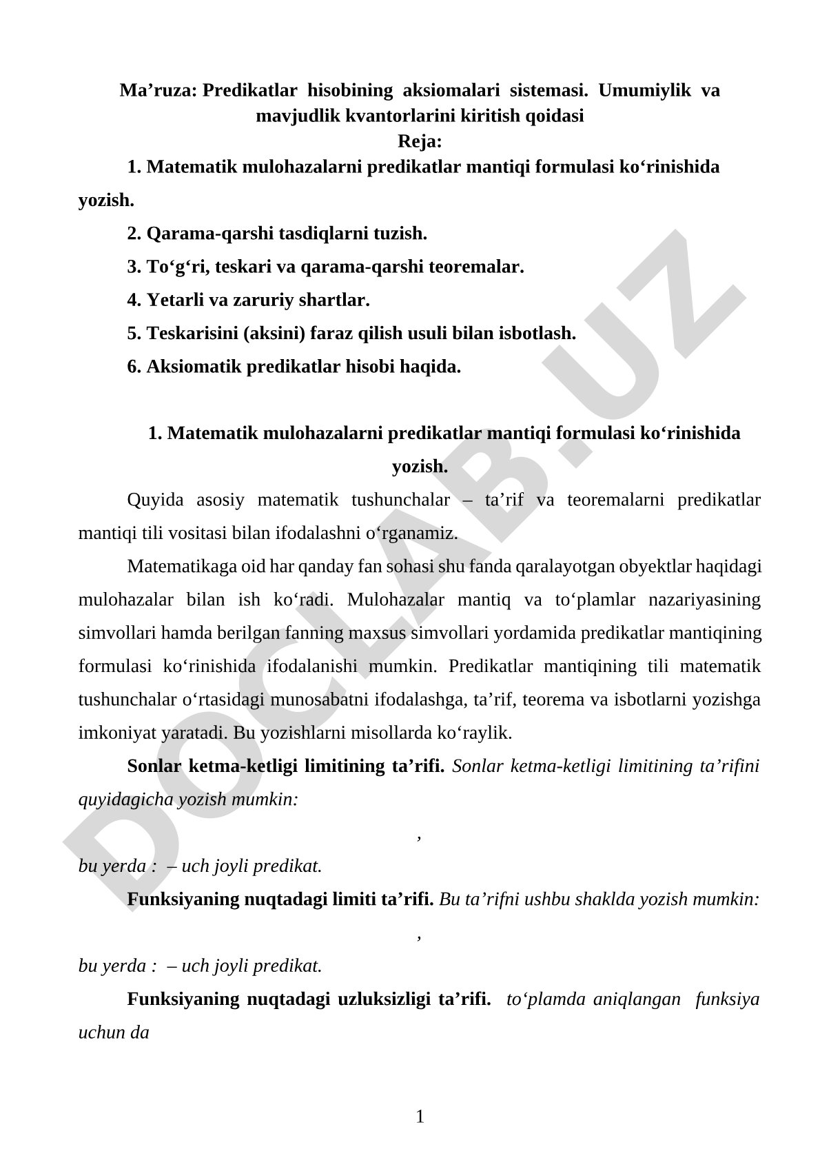 Predikatlar hisobining aksiomalari sistemasi. Umumiylik va mavjudlik kvantorlarini kiritish qoidasi