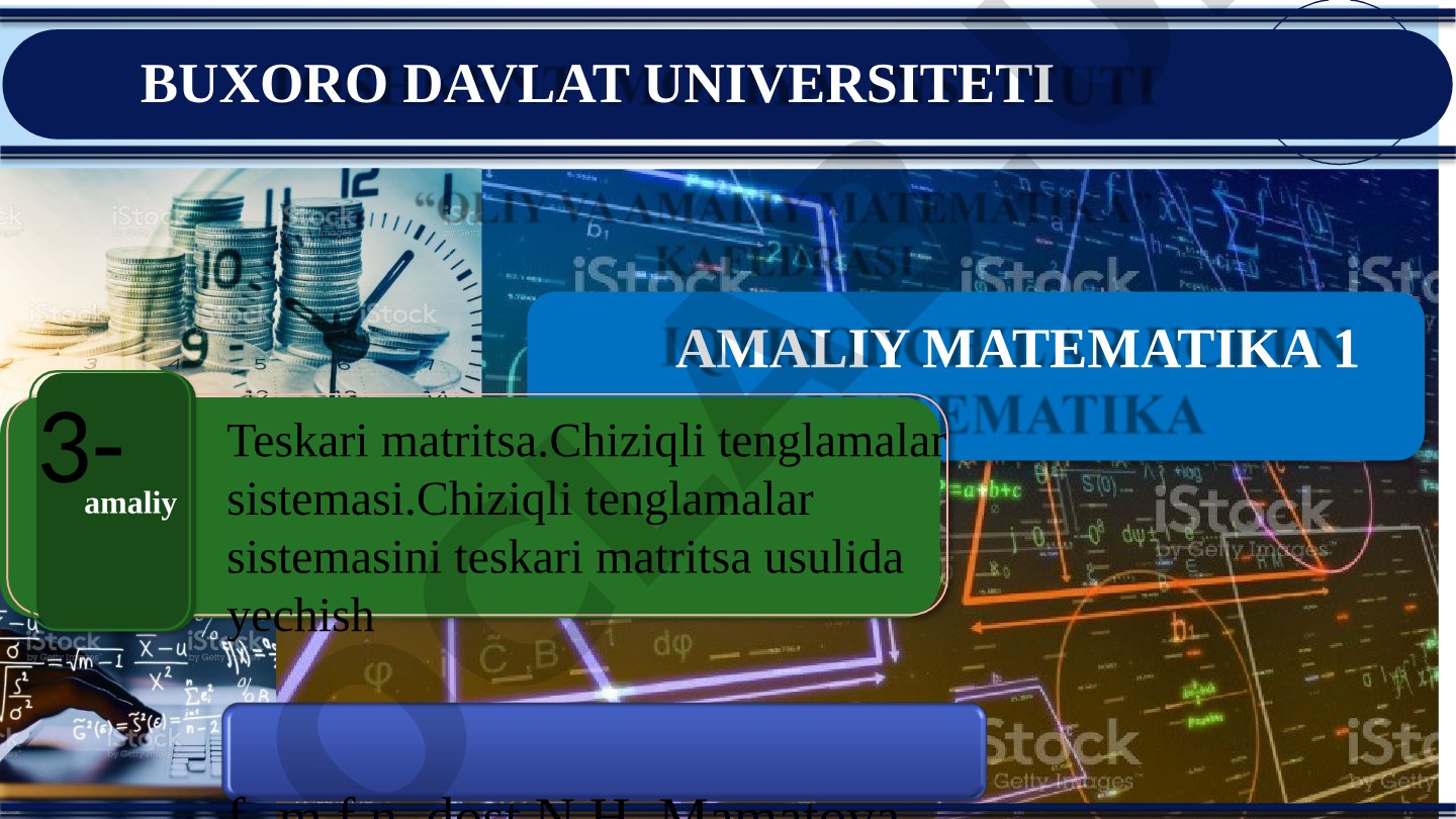 Teskari matritsa va chiziqli tenglamalar sistemasini yechish usullari