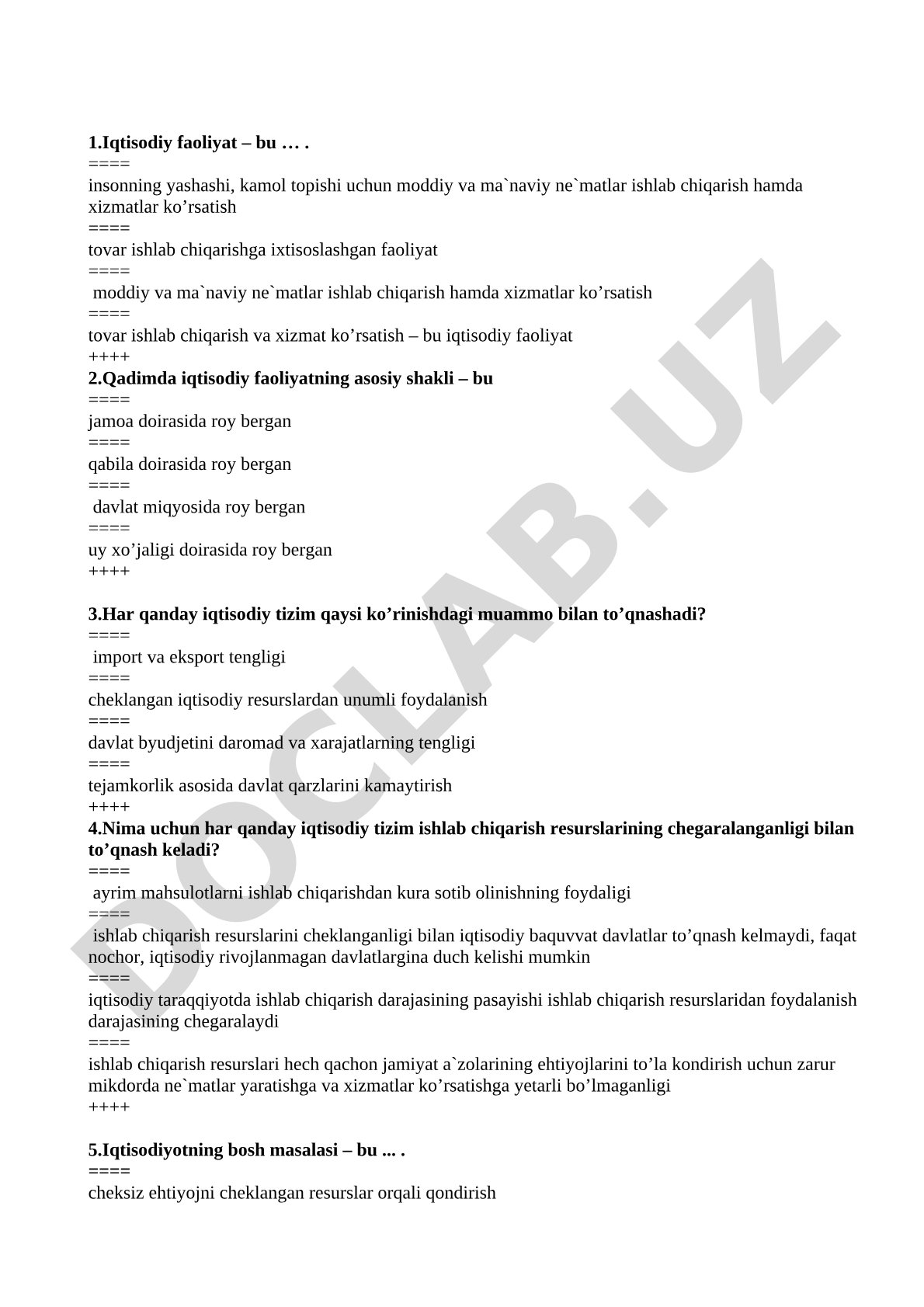 Iqtisodiy faoliyat va iqtisodiy tizim muammolari