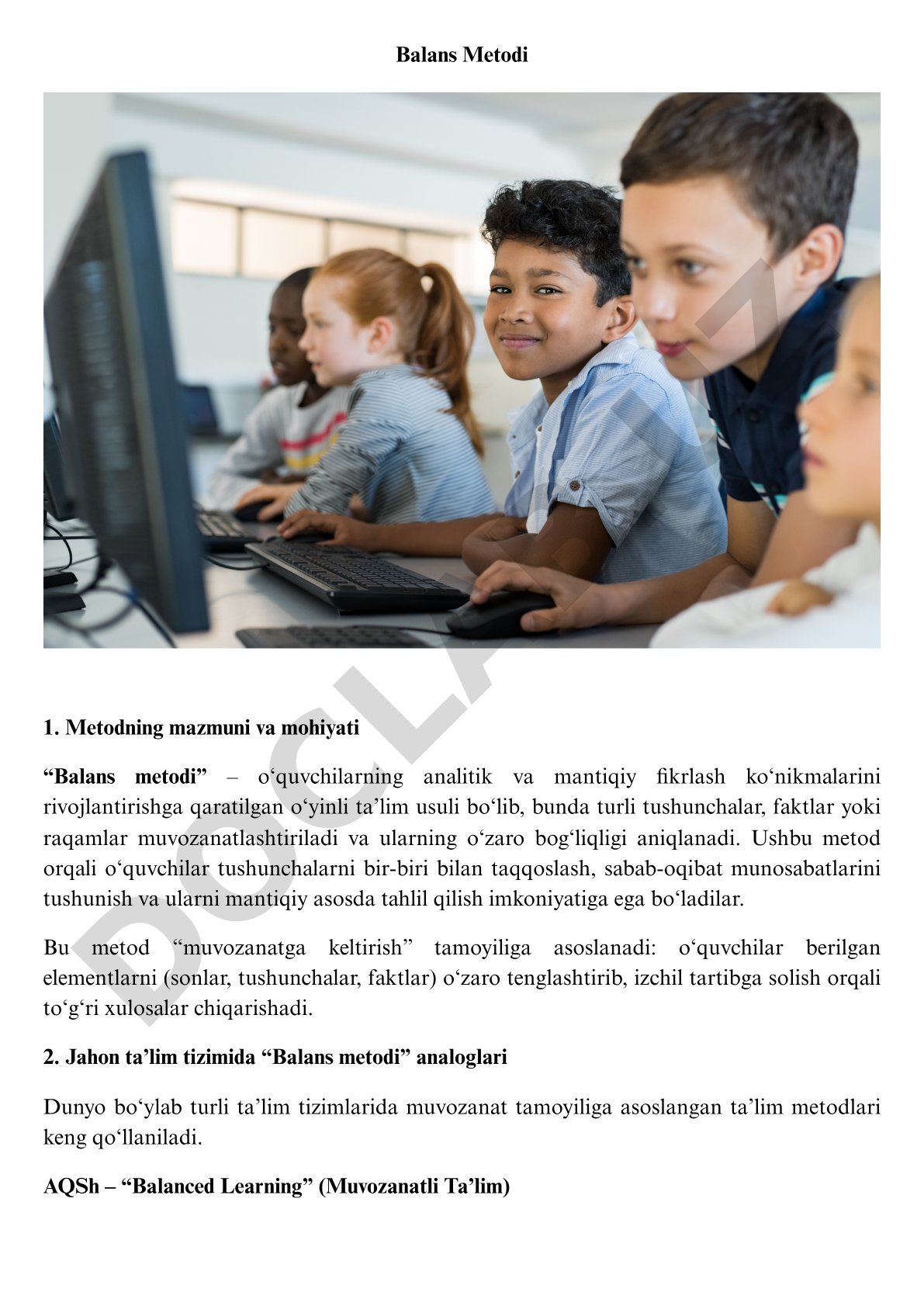 Balans metodi va uning ta'limdagi qo'llanilishi