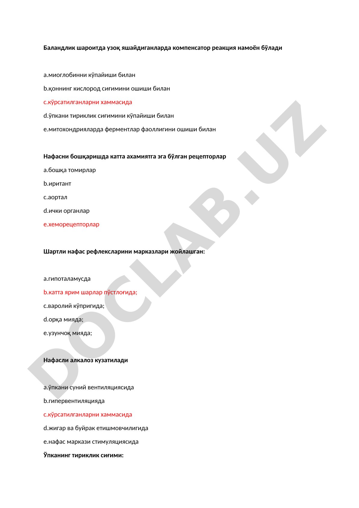 Balandlikda nafas olish fiziologiyasi testlari