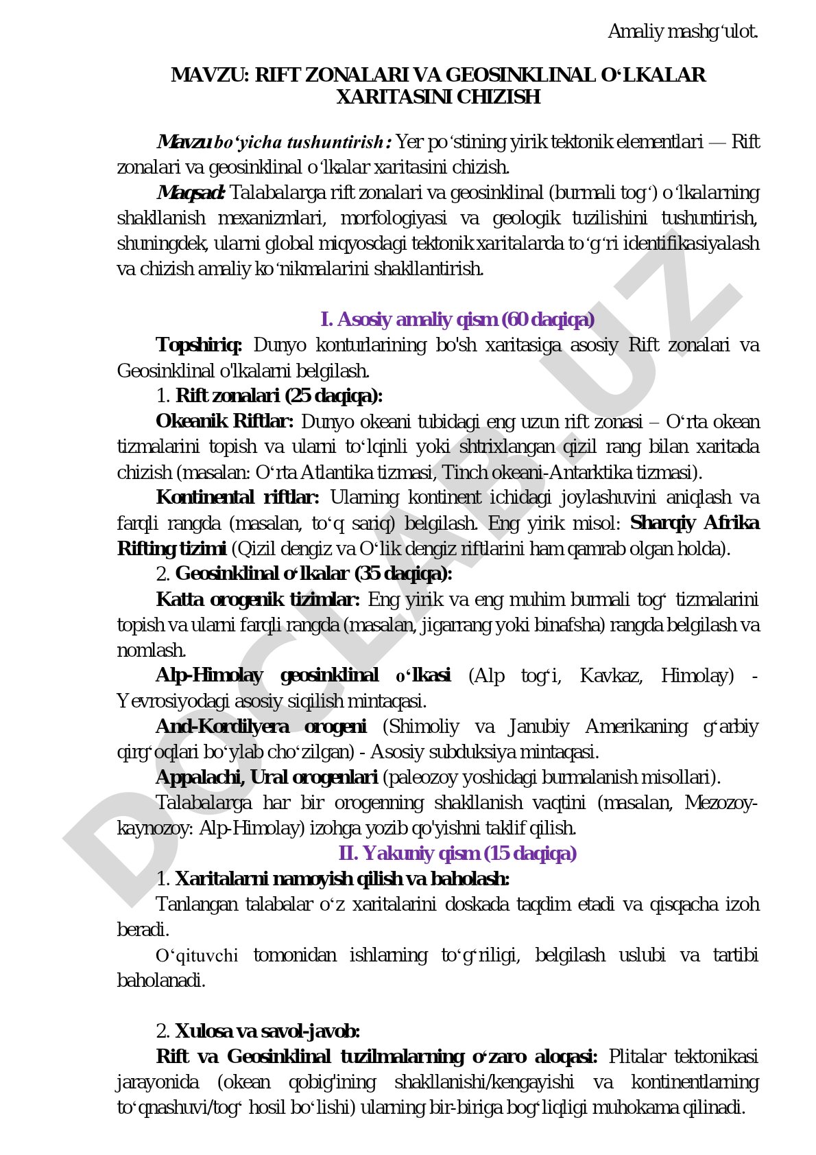Rift zonalari va geosinklinal o‘lkalar xaritasini chizish