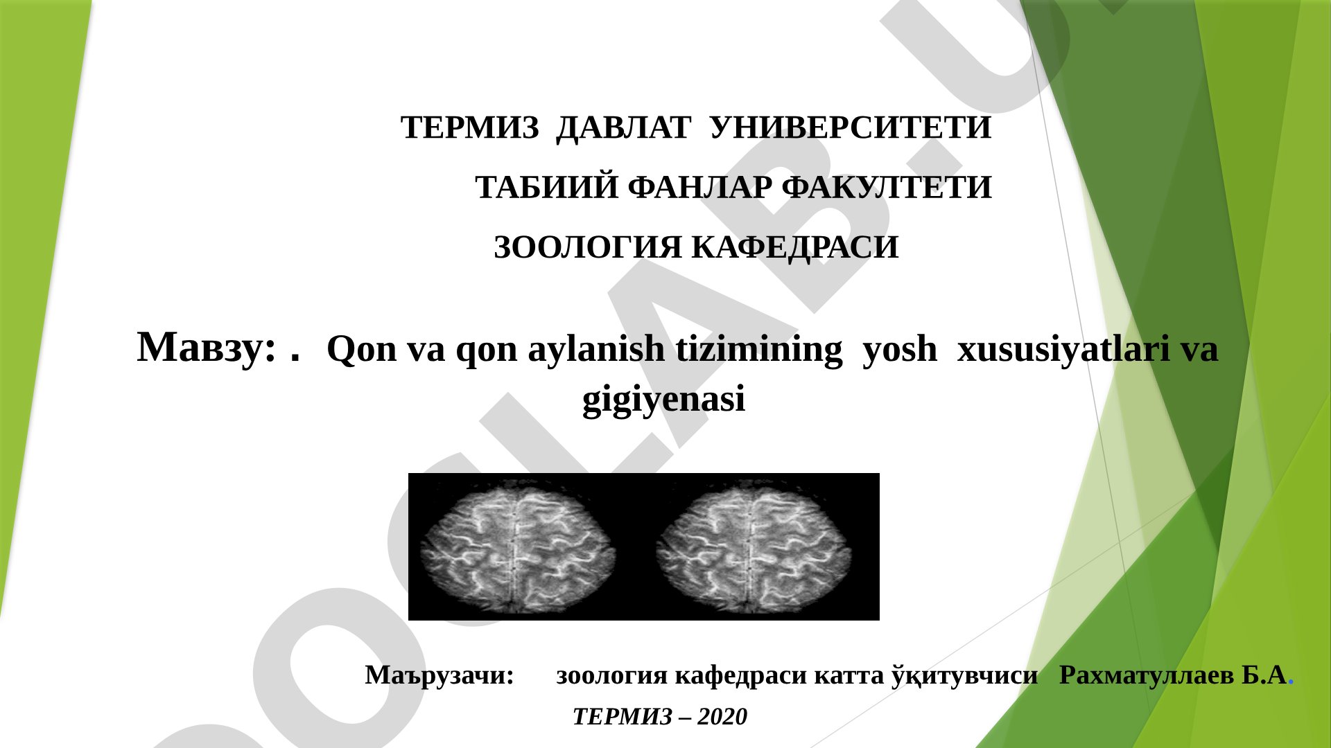Qon va qon aylanish tizimining yosh xususiyatlari va gigiyenasi