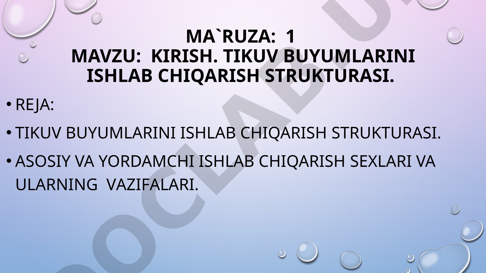Kirish. Tikuv buyumlarini ishlab chiqarish strukturasi