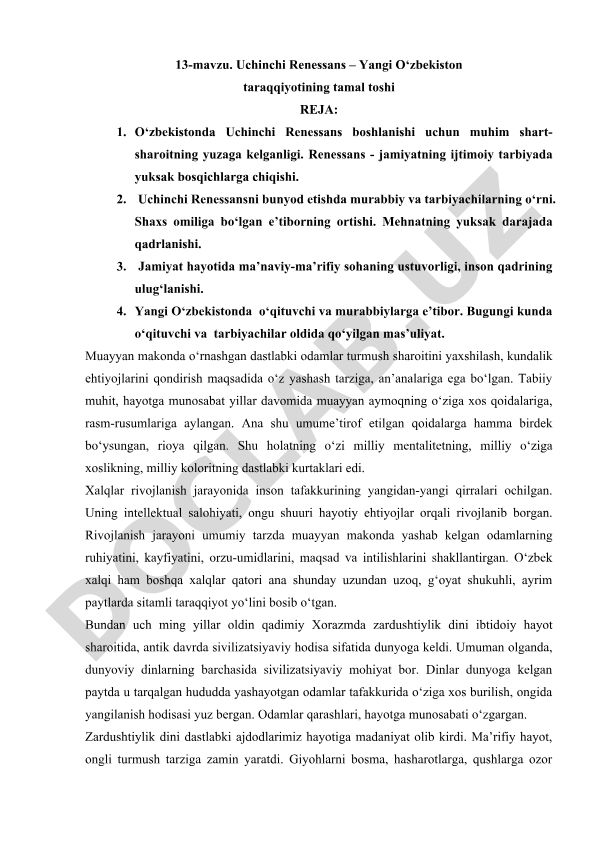Uchinchi Renessans – Yangi O‘zbekiston taraqqiyotining tamal toshi