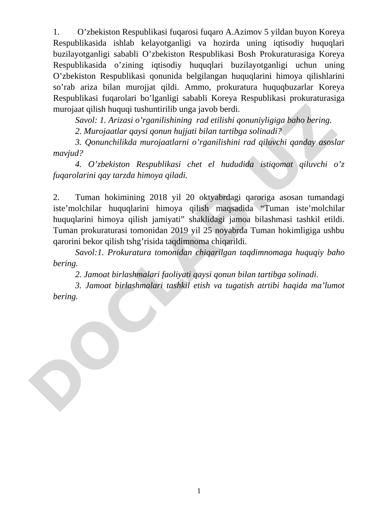 Fuqarolar va iste'molchilar huquqlarini himoya qilish