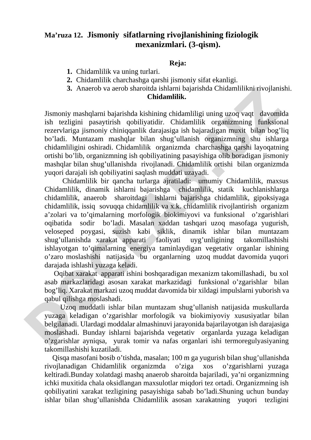 Jismoniy sifatlarning rivojlanishining fiziologik mexanizmlari (3-qism)