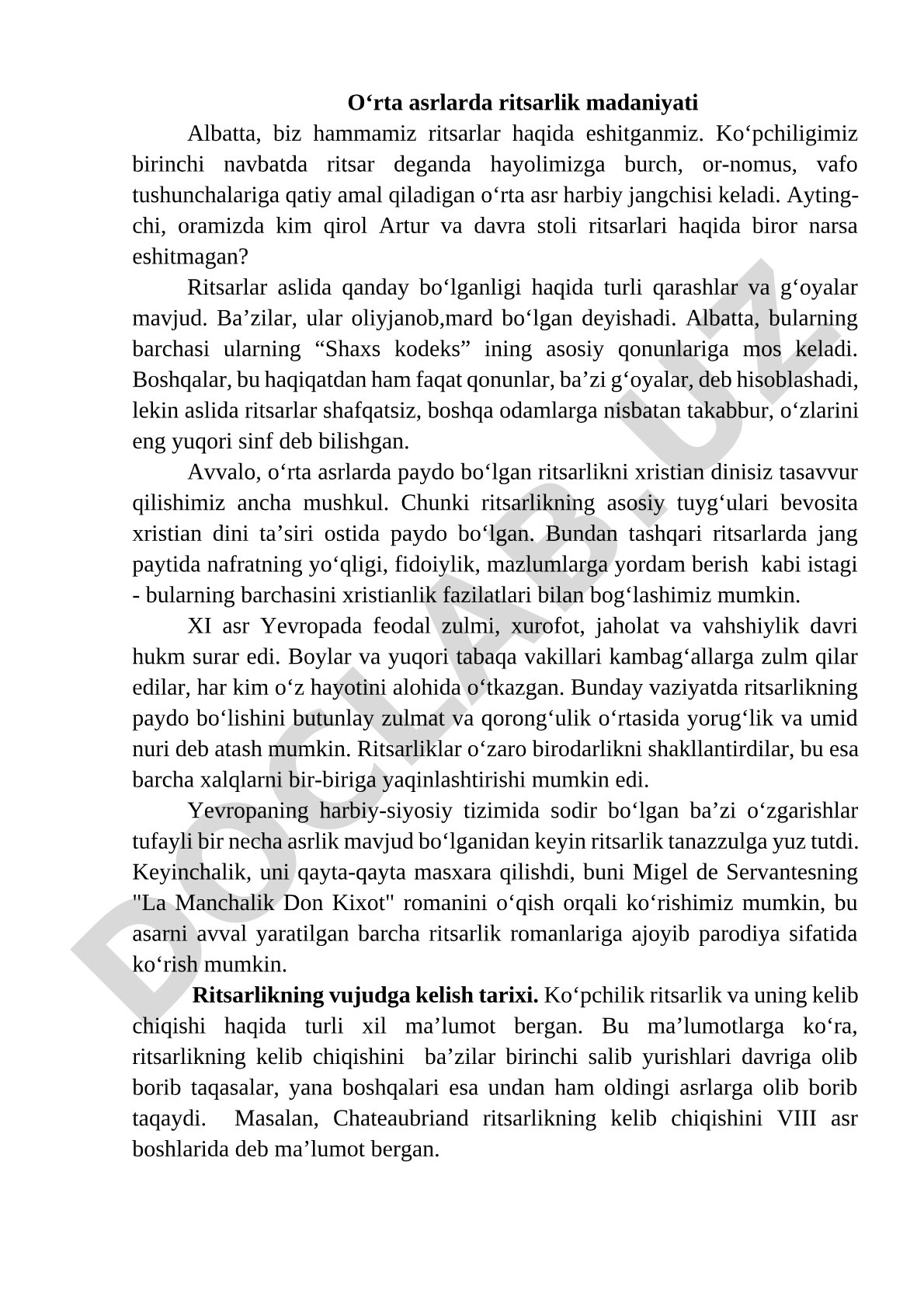 Oʻrta asrlarda ritsarlik madaniyati
