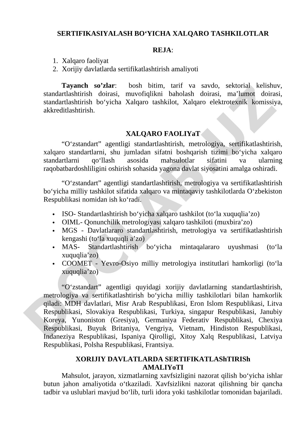 Sertifikasiyalash bo‘yicha xalqaro tashkilotlar