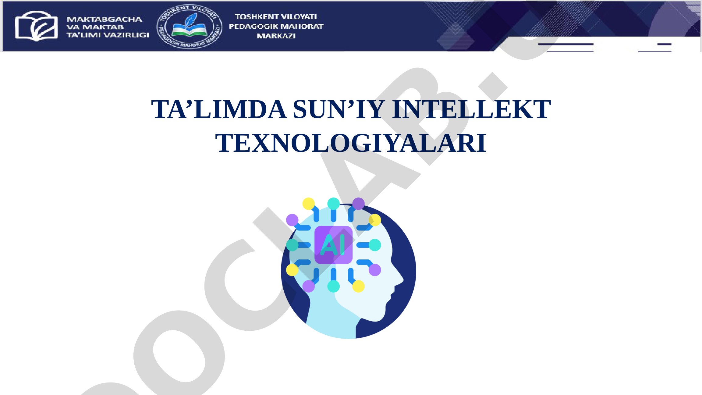 TA’LIMDA SUN’IY INTELLEKT TEXNOLOGIYALARI