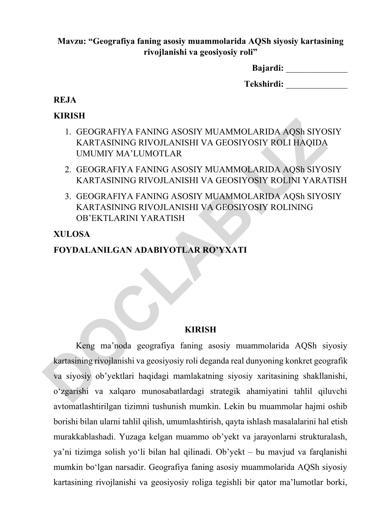 Geografiya faning asosiy muammolarida AQSh siyosiy kartasining rivojlanishi va geosiyosiy roli