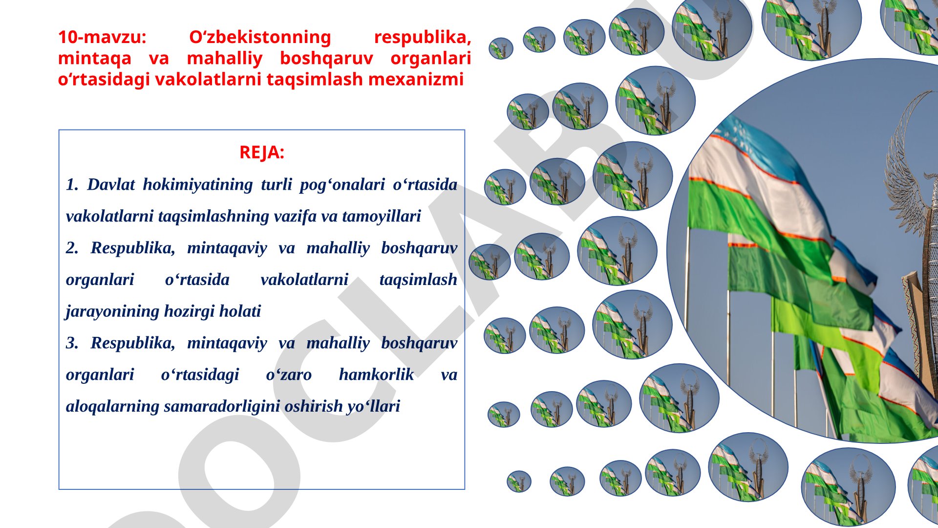 O‘zbekistonning respublika, mintaqa va mahalliy boshqaruv organlari o‘rtasidagi vakolatlarni taqsimlash mexanizmi