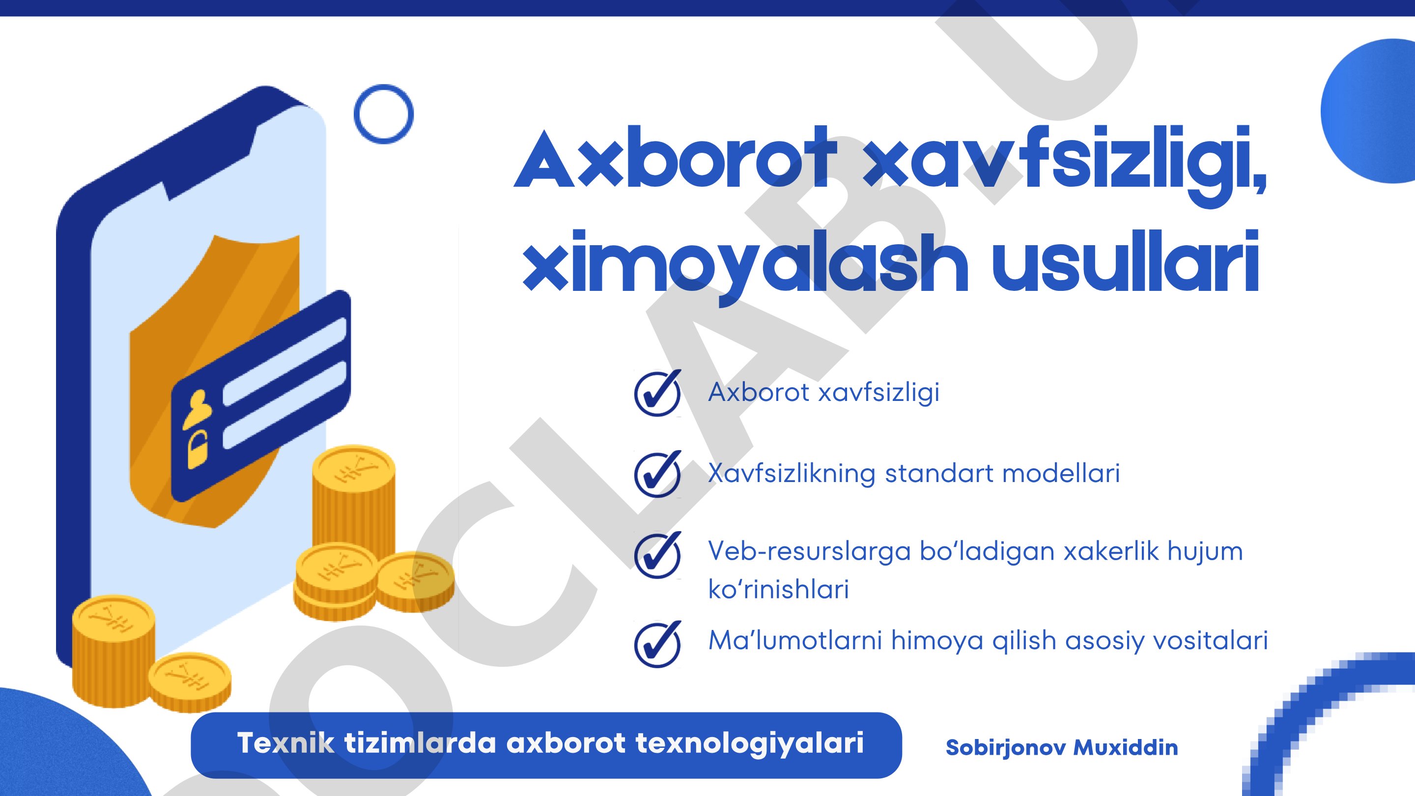 Axborot xavfsizligi, ximoyalash usullari