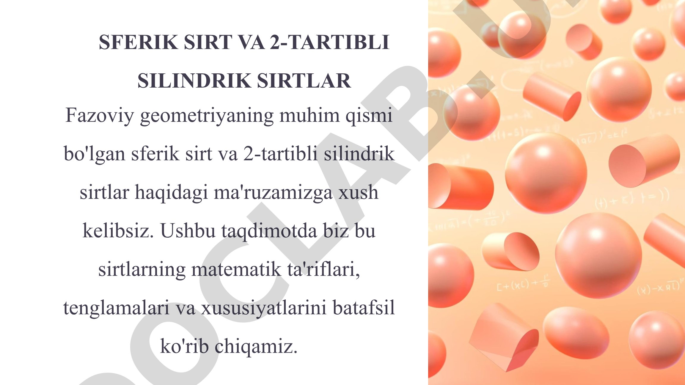 Sferik sirt va 2-tartibli silindrik sirtlar
