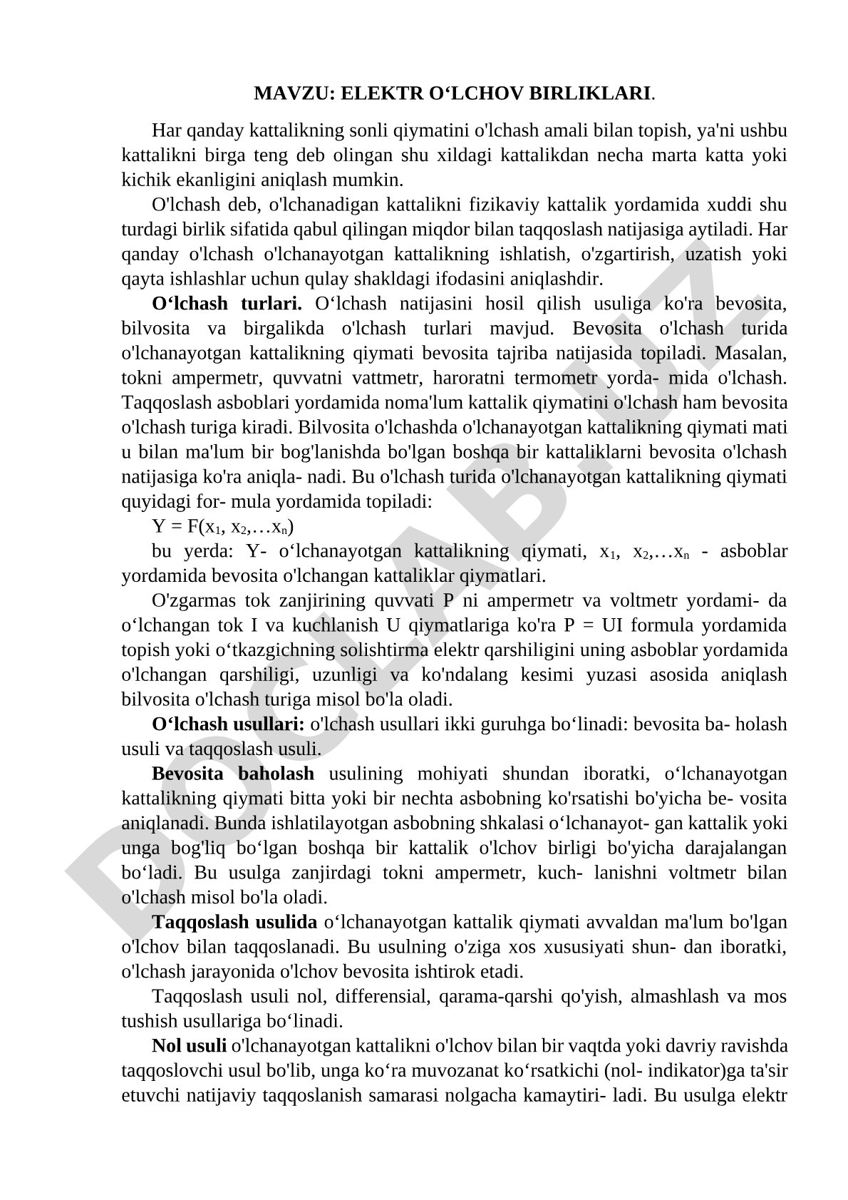 ELEKTR O‘LCHOV BIRLIKLARI