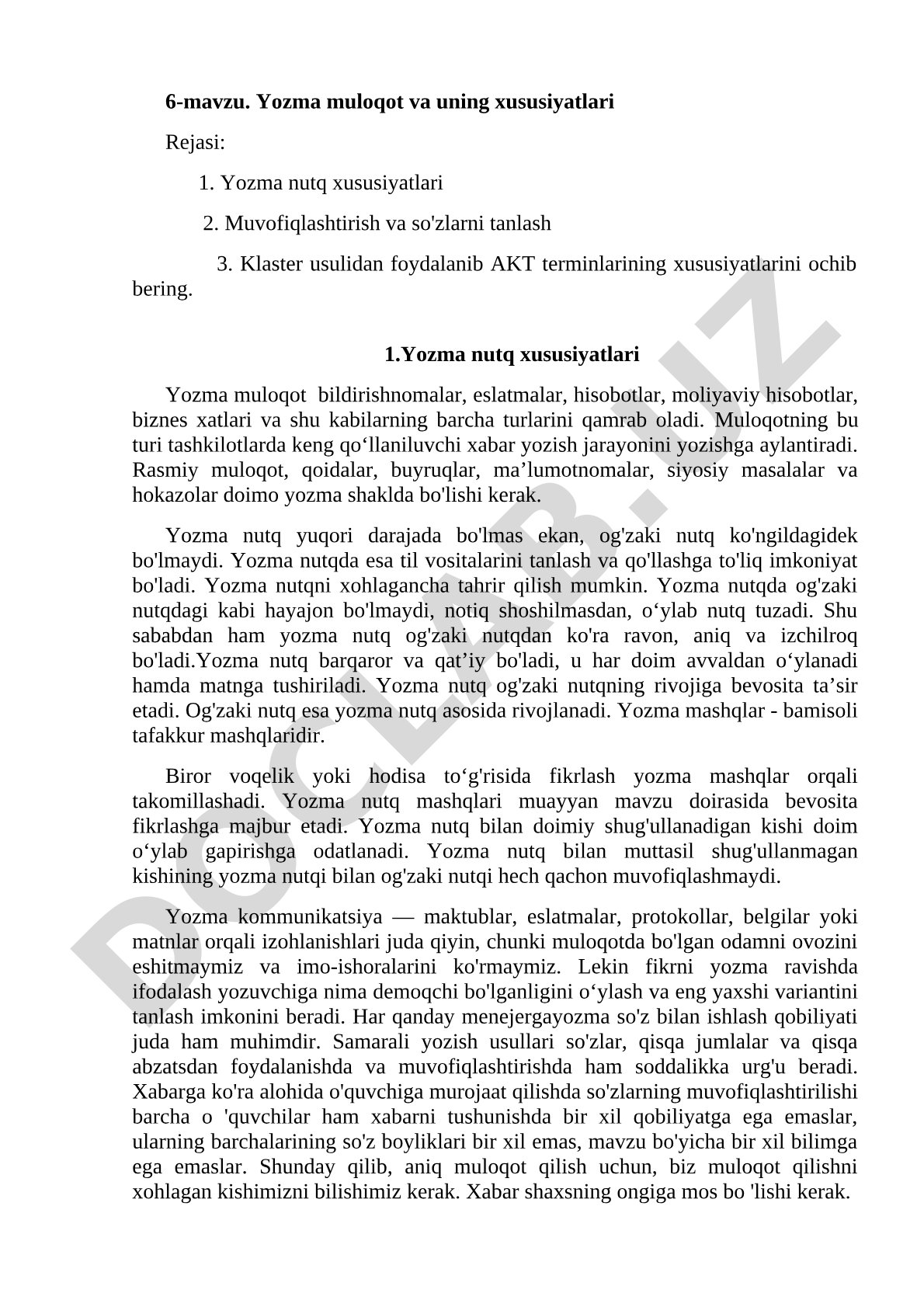 Yozma muloqot va uning xususiyatlari