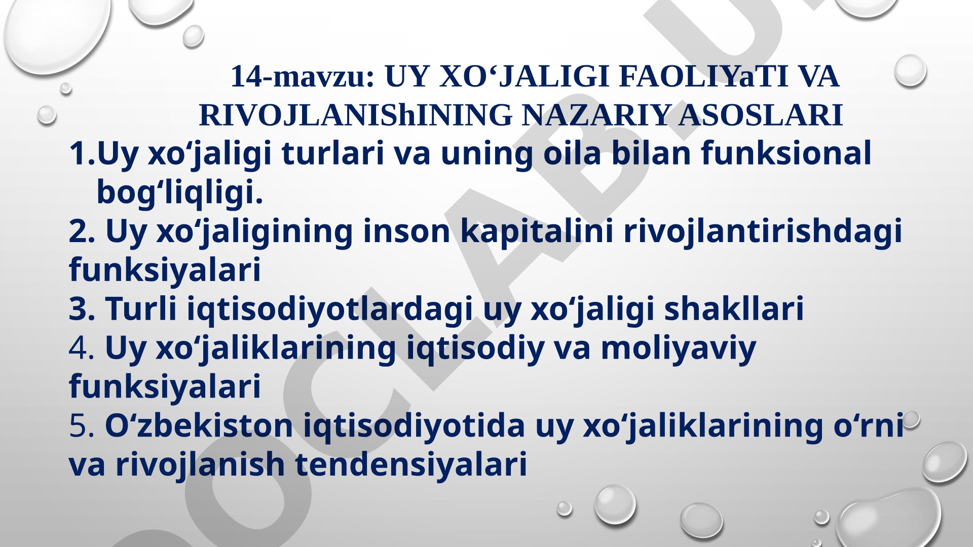 Uy xo‘jaligi faoliyati va rivojlanishining nazariy asoslari