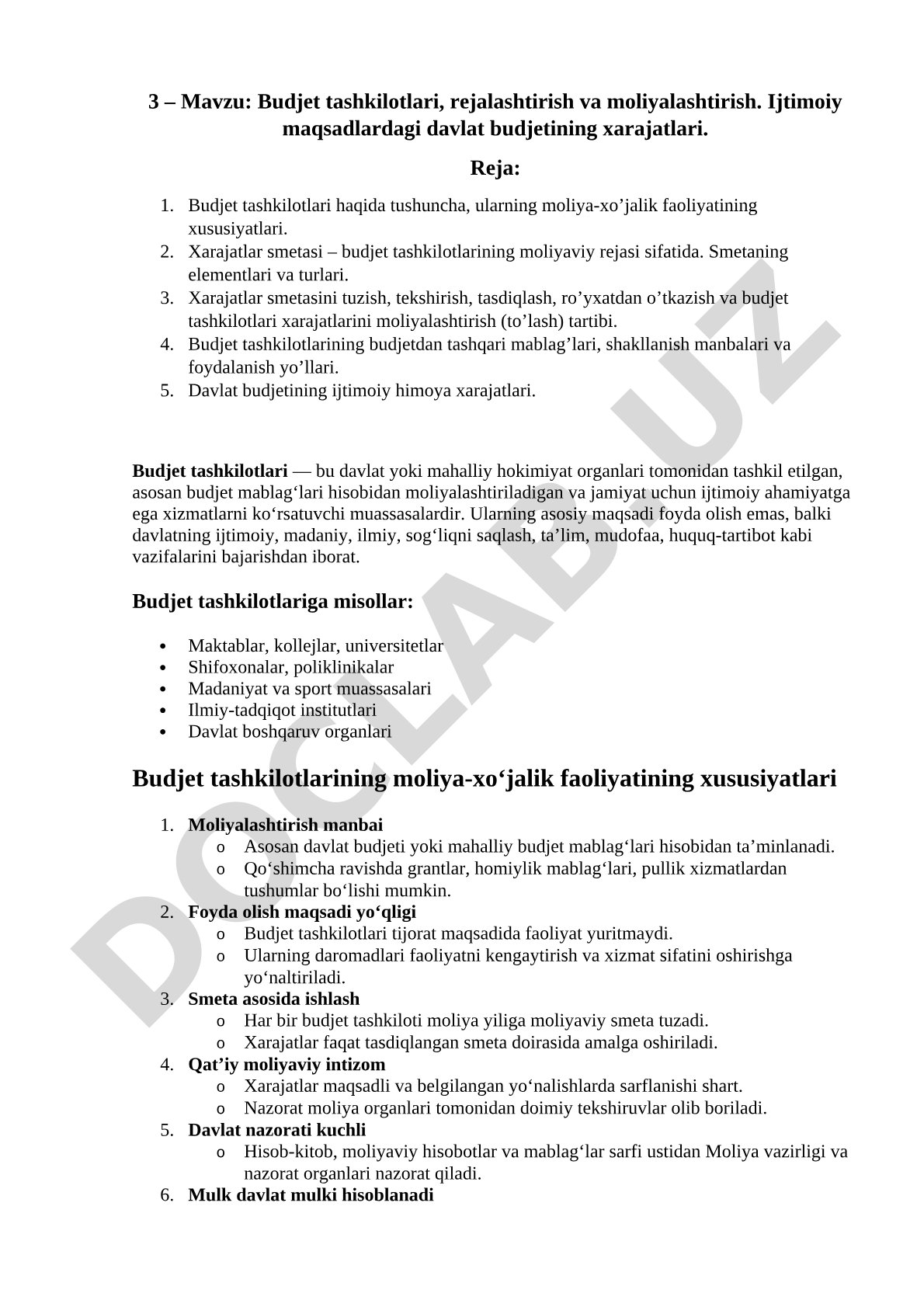 Budjet tashkilotlari, rejalashtirish va moliyalashtirish. Ijtimoiy maqsadlardagi davlat budjetining xarajatlari