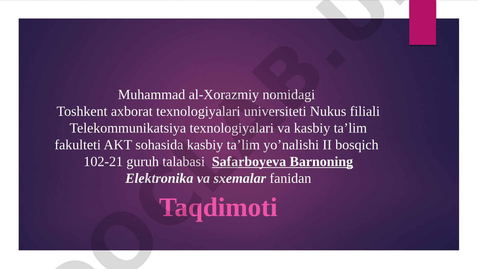 Tranzistorlar, ularning tuzilishi, ishlash printsipi va qo'llash sohalari