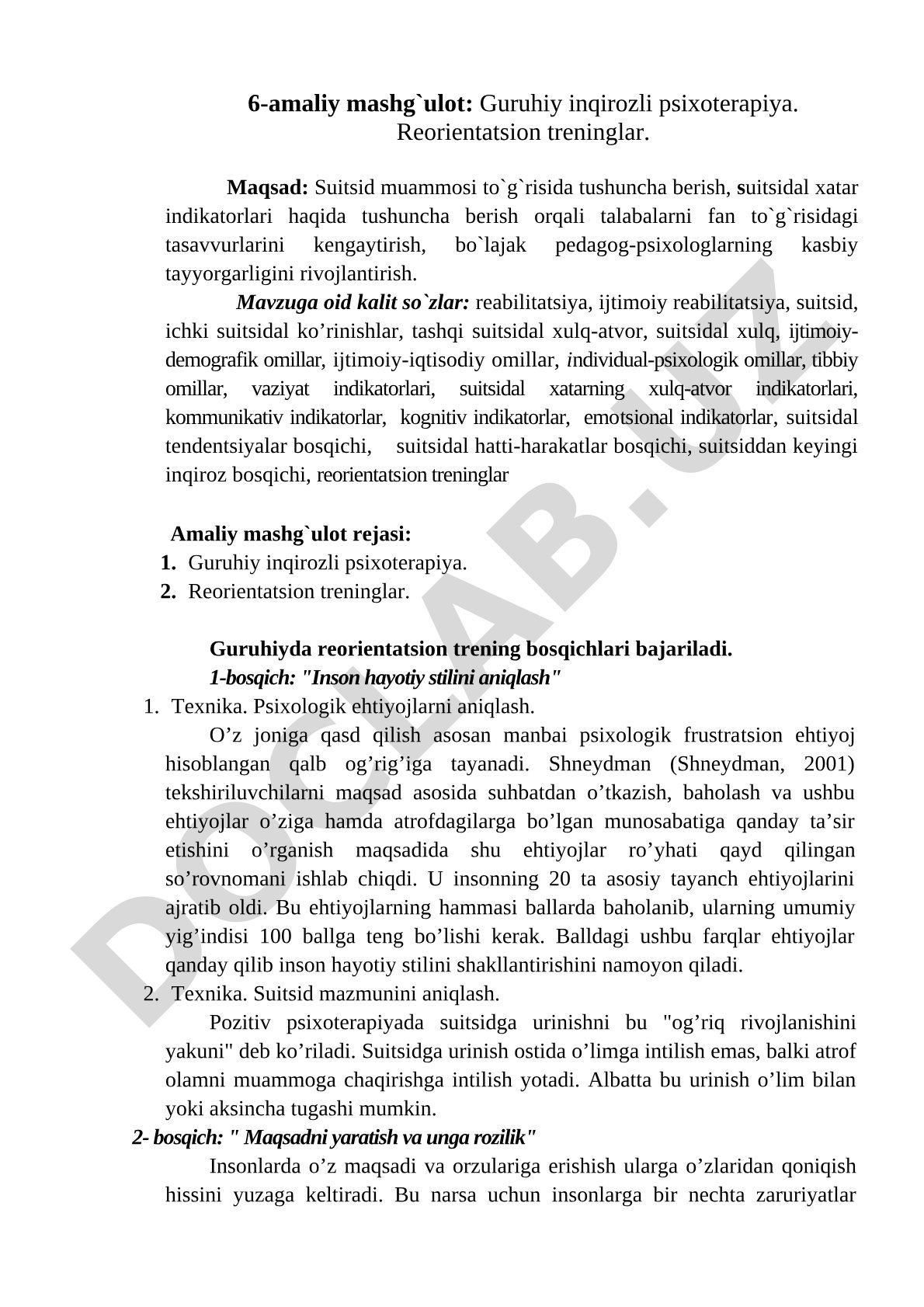 Guruhiy inqirozli psixoterapiya. Reorientatsion treninglar