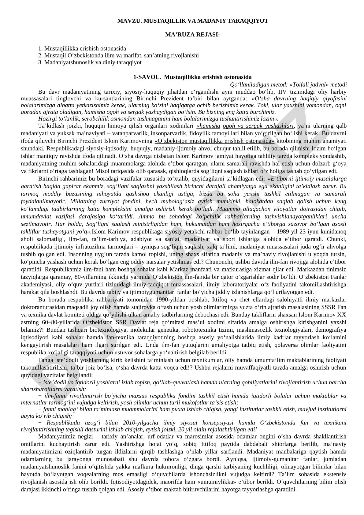 Mustaqillik va madaniy taraqqiyot