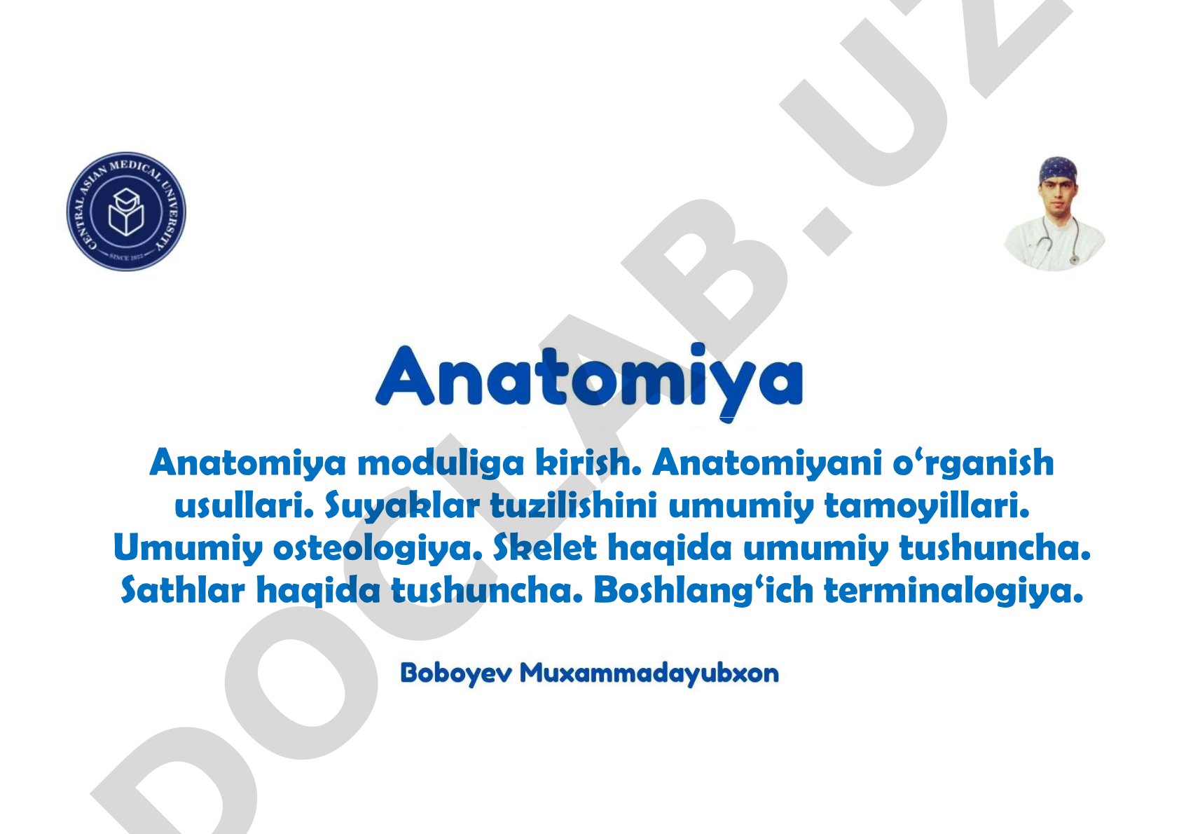 Anatomiya moduliga kirish va o'rganish usullari
